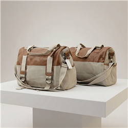 Bolso lona combinado ecocuero frente cordon - GO