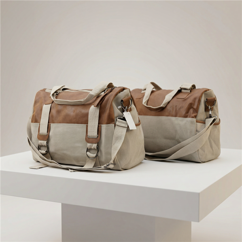 Bolso lona combinado ecocuero frente cordon - GO