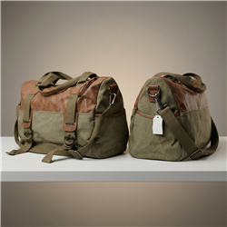 Bolso lona combinado ecocuero frente cordon - GO