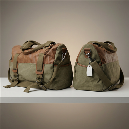 Bolso lona combinado ecocuero frente cordon - GO