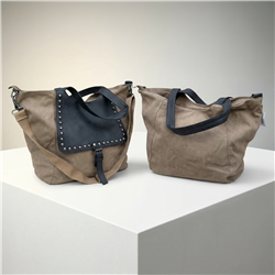 Bolso lona frente bolsillo ecocuero tachas - GO