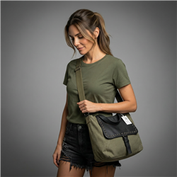 Bolso lona frente bolsillo ecocuero tachas - GO