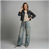 Mujer campera jean corta bordada flores lentejuelas - OG