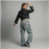 Mujer campera jean corta bordada flores lentejuelas - OG