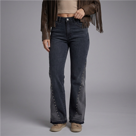 Mujer pantalon jean recorte lateral tachas - EM