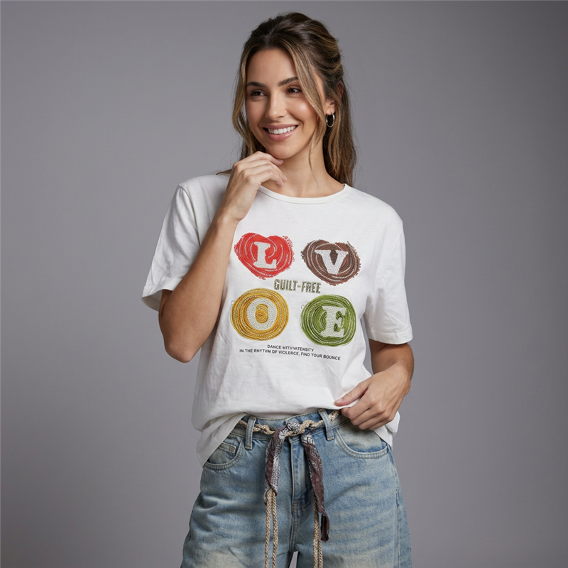 Mujer remera algodon estampa circulo color LOVE - EM