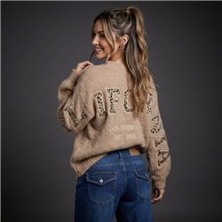 Mujer sweater lana borado en espalda print california - EM