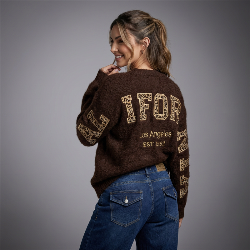 Mujer sweater lana borado en espalda print california - EM