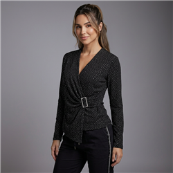 Mujer remera lycra mangas largas cruzada hebilla estrass - OG