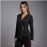Mujer remera lycra mangas largas cruzada hebilla estrass - OG