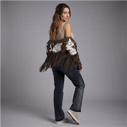 Mujer chaqueta ecocuero combinada flecos - EU