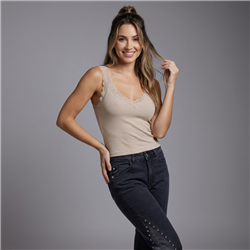 Mujer musculosa modal corta escote V encaje - KI