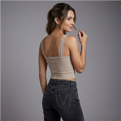 Mujer musculosa modal corta escote V encaje - KI