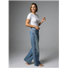 Mujer pantalon jean wideleg bordado flores brillo - EL