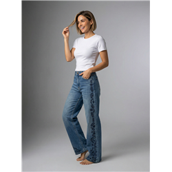 Mujer pantalon jean wideleg bordado flores brillo - EL