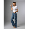 Mujer pantalon jean wideleg bordado flores brillo - EL