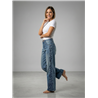 Mujer pantalon jean wideleg bordado flores brillo - EL