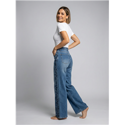 Mujer pantalon jean wideleg bordado flores brillo - EL