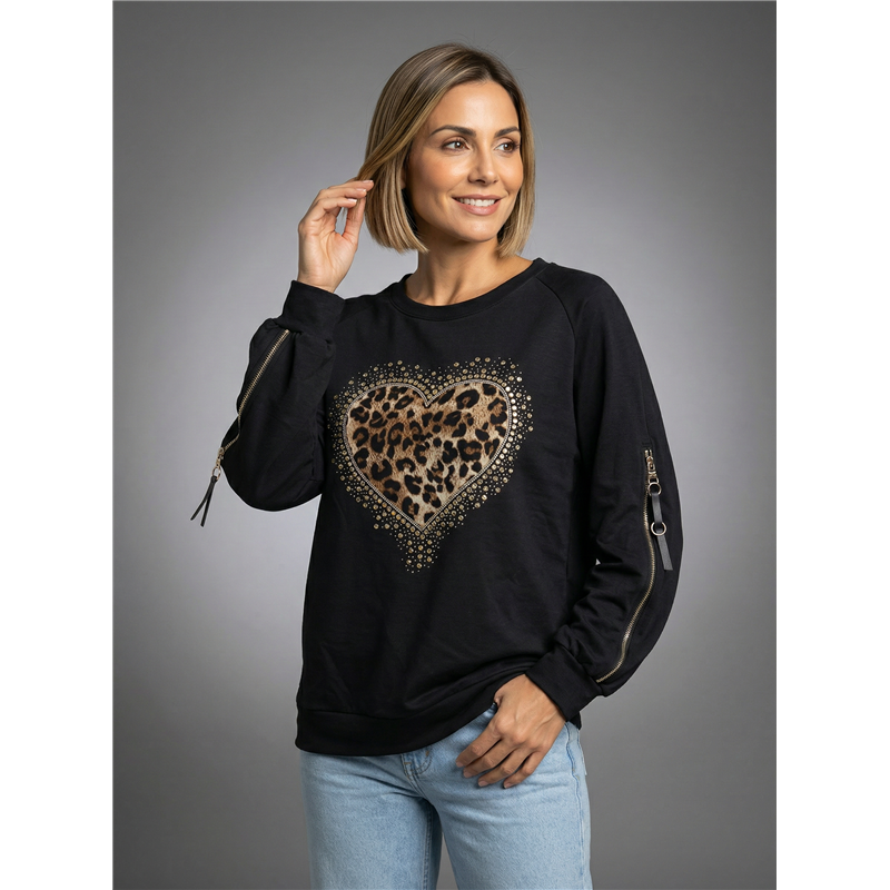 Mujer buzo acetato frente corazon print piedras linea italiana - IB