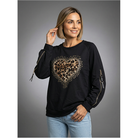 Mujer buzo acetato frente corazon print piedras linea italiana - IB