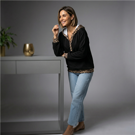 Mujer buzo acetato capucha print linea italiana - IB