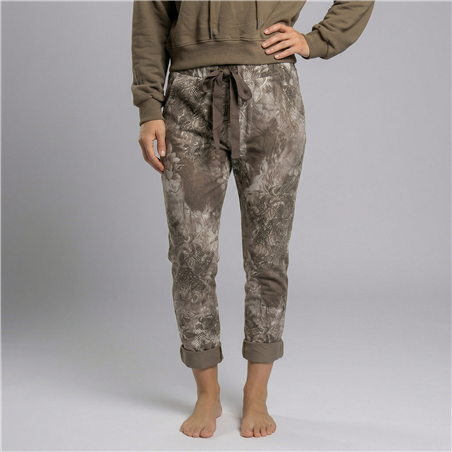 Mujer babucha lino elastizado estampa hojas linea italiana - IB