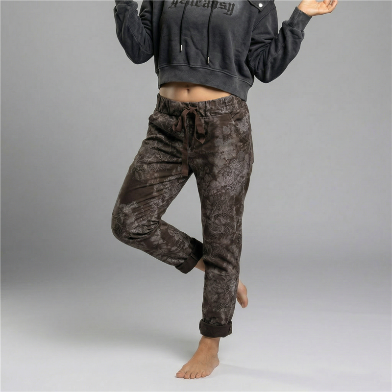 Mujer babucha lino elastizado estampa hojas linea italiana - IB