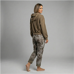 Mujer babucha lino elastizado estampa hojas linea italiana - IB