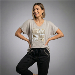 Mujer remera algodon amplia estampa dream brillo linea italaina - IB