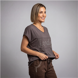 Mujer remera algodon estampa tachas brillo linea italiana - IB