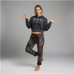 Mujer buzo rustico corto capucha frente letras - PI