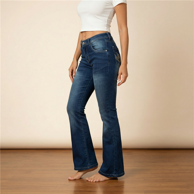 Mujer pantalon jean elastizado tiro corto oxford - EM