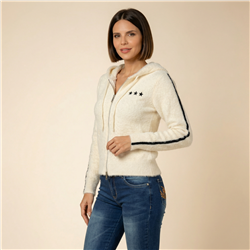 Mujer campera piel capucha doble cierre bordado estrella - EM