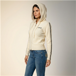 Mujer campera piel capucha doble cierre bordado estrella - EM