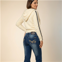 Mujer campera piel capucha doble cierre bordado estrella - EM