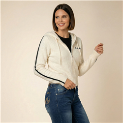 Mujer campera piel capucha doble cierre bordado estrella - EM