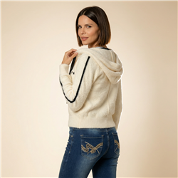 Mujer campera piel capucha doble cierre bordado estrella - EM