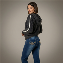 Mujer campera piel capucha doble cierre bordado estrella - EM