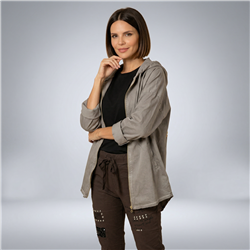 Mujer campera gabardina capucha aplique lentejuelas linea italiana -IB