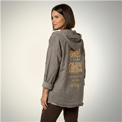 Mujer campera gabardina capucha aplique lentejuelas linea italiana -IB