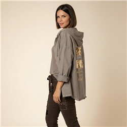 Mujer campera gabardina capucha aplique lentejuelas linea italiana -IB