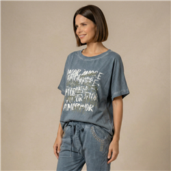 Mujer remera algodon lino estampa amor laminado linea italiana - IB