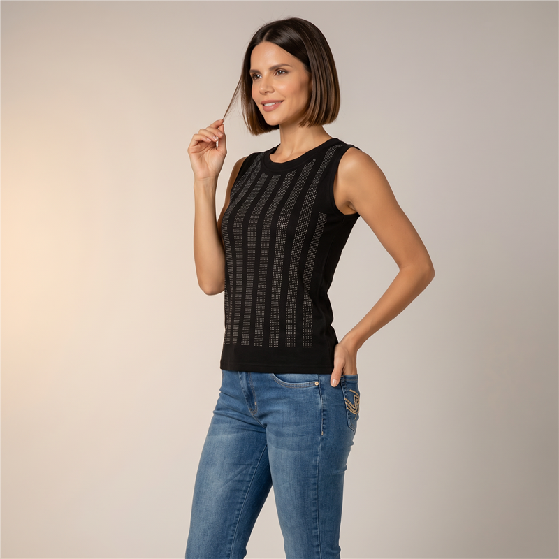Mujer musculosa modal frente estrass vertical - FRA