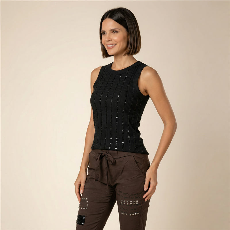 Mujer musculosa modal frente canutillos lentejuelas - FRA