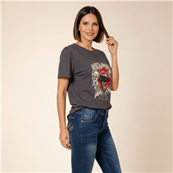 Mujer remera algodon estampa ROCK AND ROLL - FRA