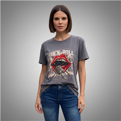 Mujer remera algodon estampa ROCK AND ROLL - FRA