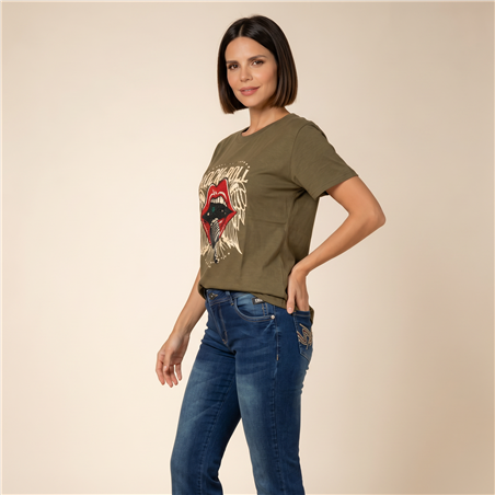 Mujer remera algodon estampa ROCK AND ROLL - FRA