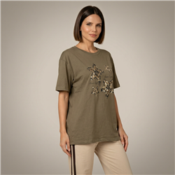 Mujer remera algodon amplia estampa estrellas brillos - FRA