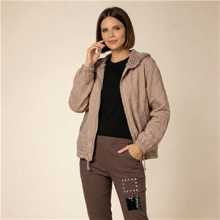 Mujer campera rustica capucha tejida linea italiana - IB