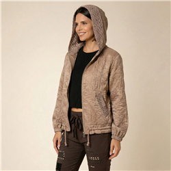 Mujer campera rustica capucha tejida linea italiana - IB